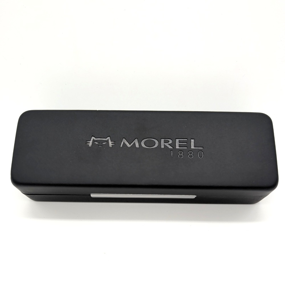 NEW Morel 1880 Black Leather Red Velvet Hard Clamshell Eyeglasses Case ONLY
